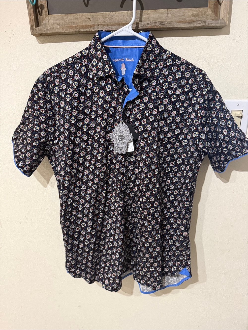 NWT Visconti Black Men's Black Skull Button-Down Shirt M